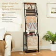 thumbnail image 2 of Blanket Ladder, 7 Tier Blanket Ladders for The Living Room,Wooden Ladder Shelf with Hooks, 5.5ft Blanket Holder Rack Farmhouse Ladder Rack for Storage and Home Decor, Rustic Brown and Black, 2 of 6