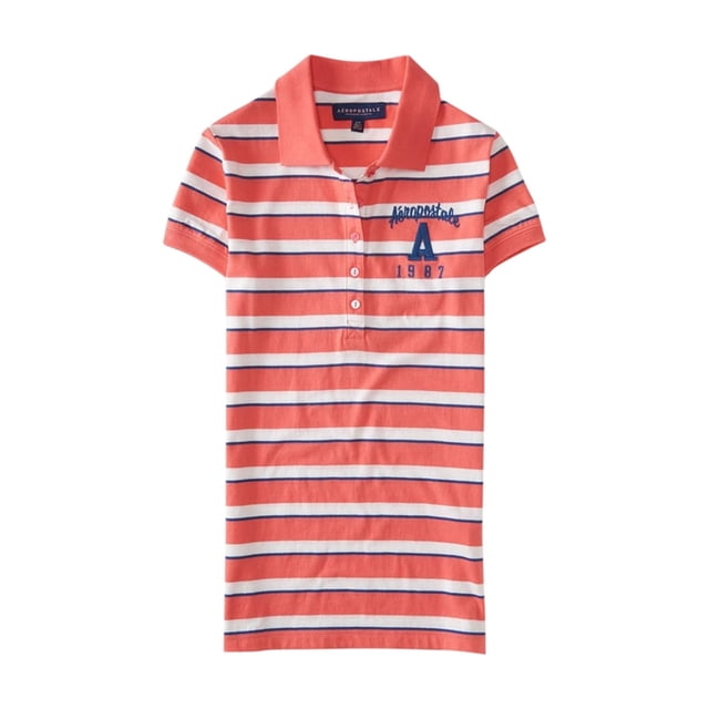 Aeropostale - Polo con logo a rayas para mujer, naranja, pequeño Aeropostale Polo
