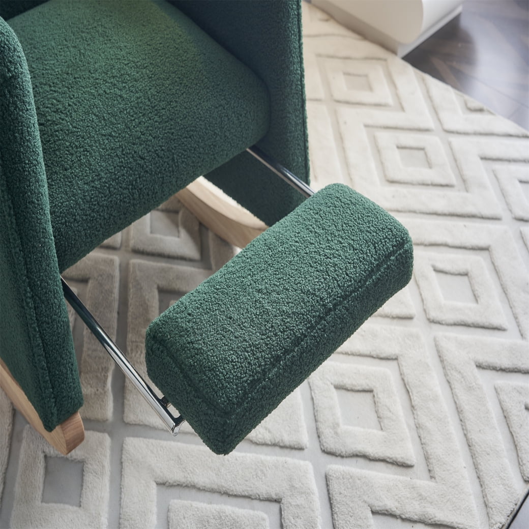 Rocking Chair Nursery, Nursery Rocking Chairs with Adjustable Footrest and Side Pocket, Comfy Rocking Chairs in Teddy Fabric, Reading Arm Glider Chair for Living Room, Bedroom, Offices, Green