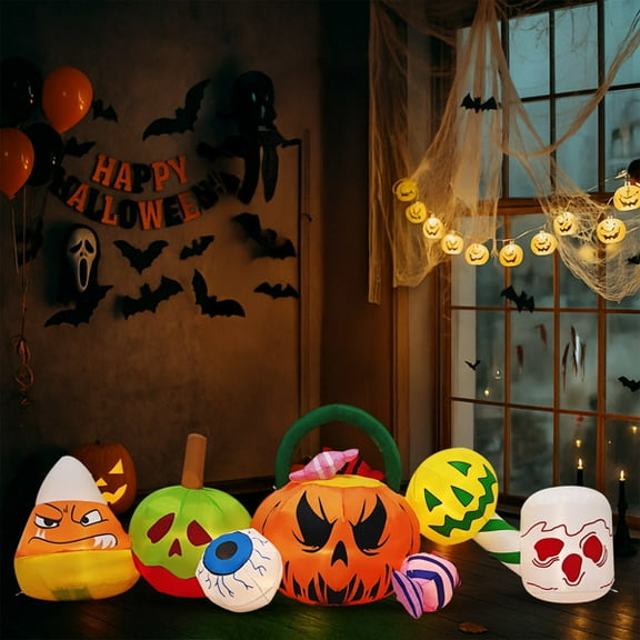 8FT Halloween Inflatable Pumpkin Ghost Scene - LED Lighted Outdoor Decor with Quick Inflation for Yard, Garden & Indoor Party