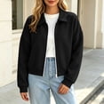 thumbnail image 6 of Edvintorg Cropped Jacket Women Clothing Turndown Collar Long Sleeve Casual Coat Zip up Outerwear Women's Clothing Black S, 6 of 8