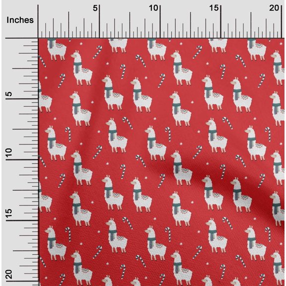 oneOone Georgette Viscose Candy Red Fabric Sheep & Candy Stick Cartoon Dress Material Fabric Print Fabric By The Yard 42 Inch Wide