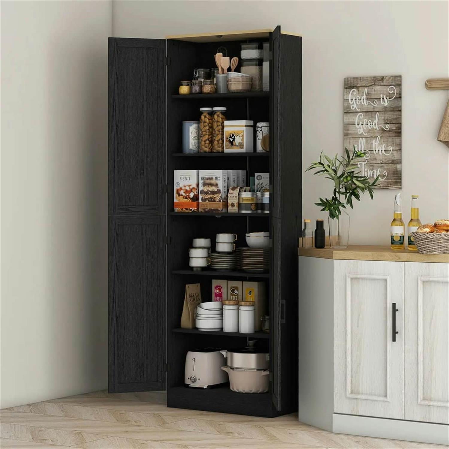 Demi Bonn 67" Freestanding Kitchen Pantry, 4-Door Cabinet with Adjustable Shelves & Doors for Modern Kitchen, Black