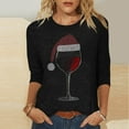 thumbnail image 2 of LiMoi Women's Christmas Wine Glass Print 3/4 Sleeve Round Neck Casual Tops Tees Tshirts Shirts Blouse for Holiday Party My Items, 2 of 4