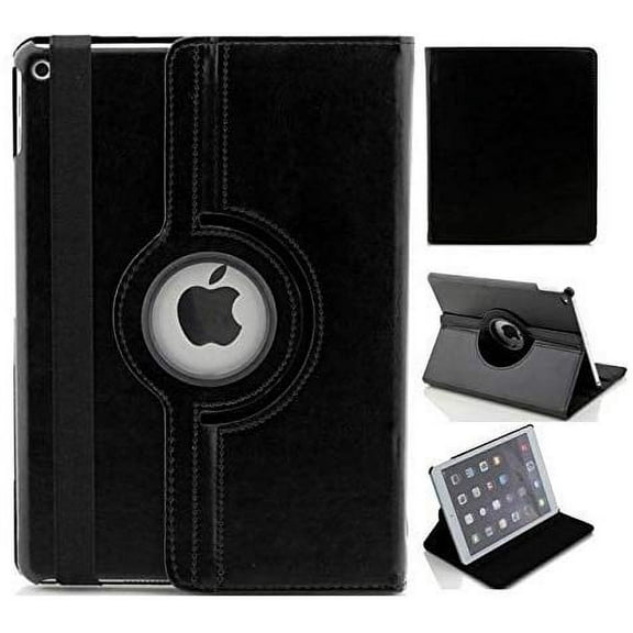 iPad Air 2 Case, 360°Rotating Stand Leather Cases for Apple iPad Air 2 (6th) With Handheld Elastic Strap (Black) -iPad Air 2 (Black)