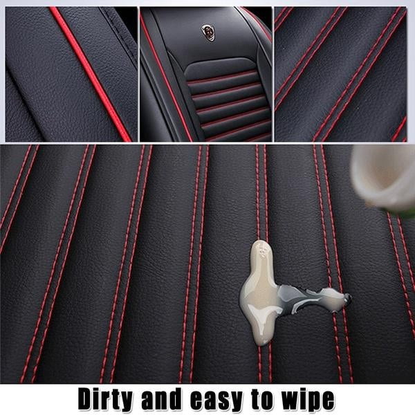 Luxury Breathable Car Seat Covers, Universal 5D PU Leather Front Seat Protectors Compatible with Airbag Protector for Most Cars SUVs Trucks（Black Red,1PC）