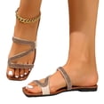 thumbnail image 4 of Women's Rhinestone Strappy Open Toe Slide Sandals Slip on Casual Flat Sandals Seaside Vacation Summer Gold 7, 4 of 9