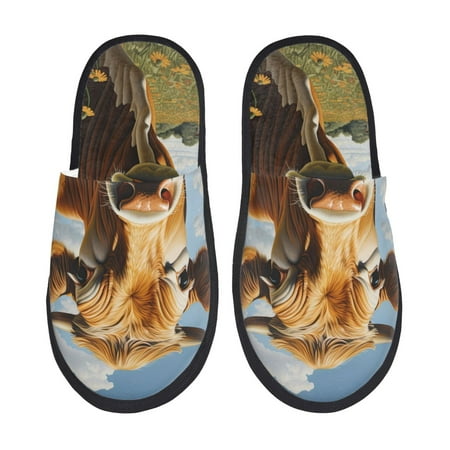Balery Daisy Flower Field Cow Slient Indoor Furry Fleece Comfort House Shoes Soft Non-Slip Home Shoes Cotton slippers House Slippers-- Medium