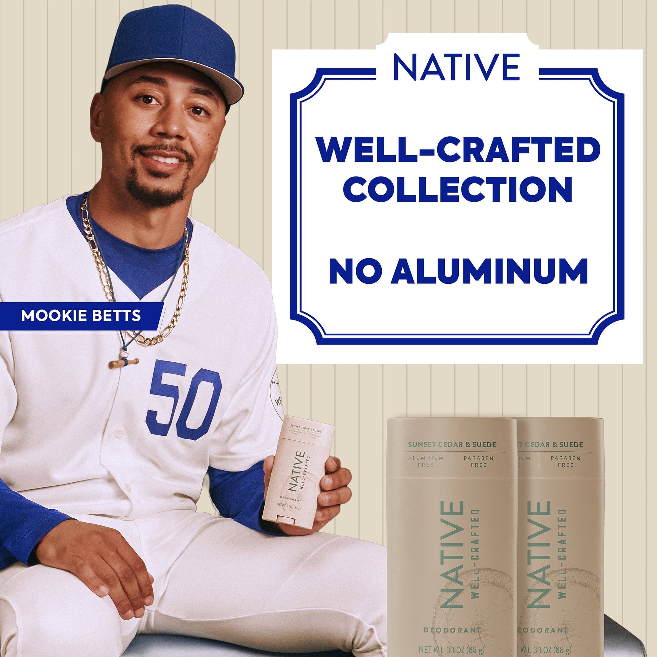Native Aluminum Free Deodorant for Men, Sunset Cedar & Suede, Well-Crafted, 3.1 oz