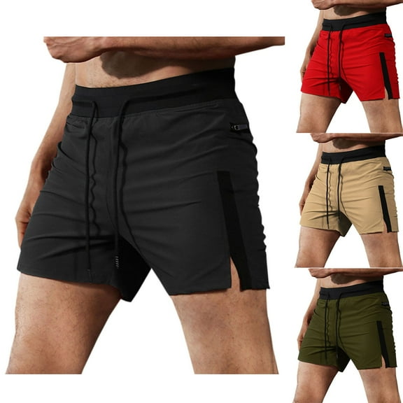 DDAPJ pyju Men's Running Shorts Gym Athletic Workout Shorts Drawstring Waist Bodybuilding Training Shorts Lightweight 3 Inch Sports Shorts with Zipper Pockets Black XL