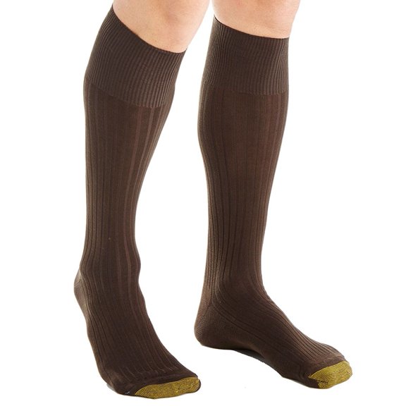 Gold Toe Men's Over The Calf Canterbury Socks - 3 Pack, Brown, Large