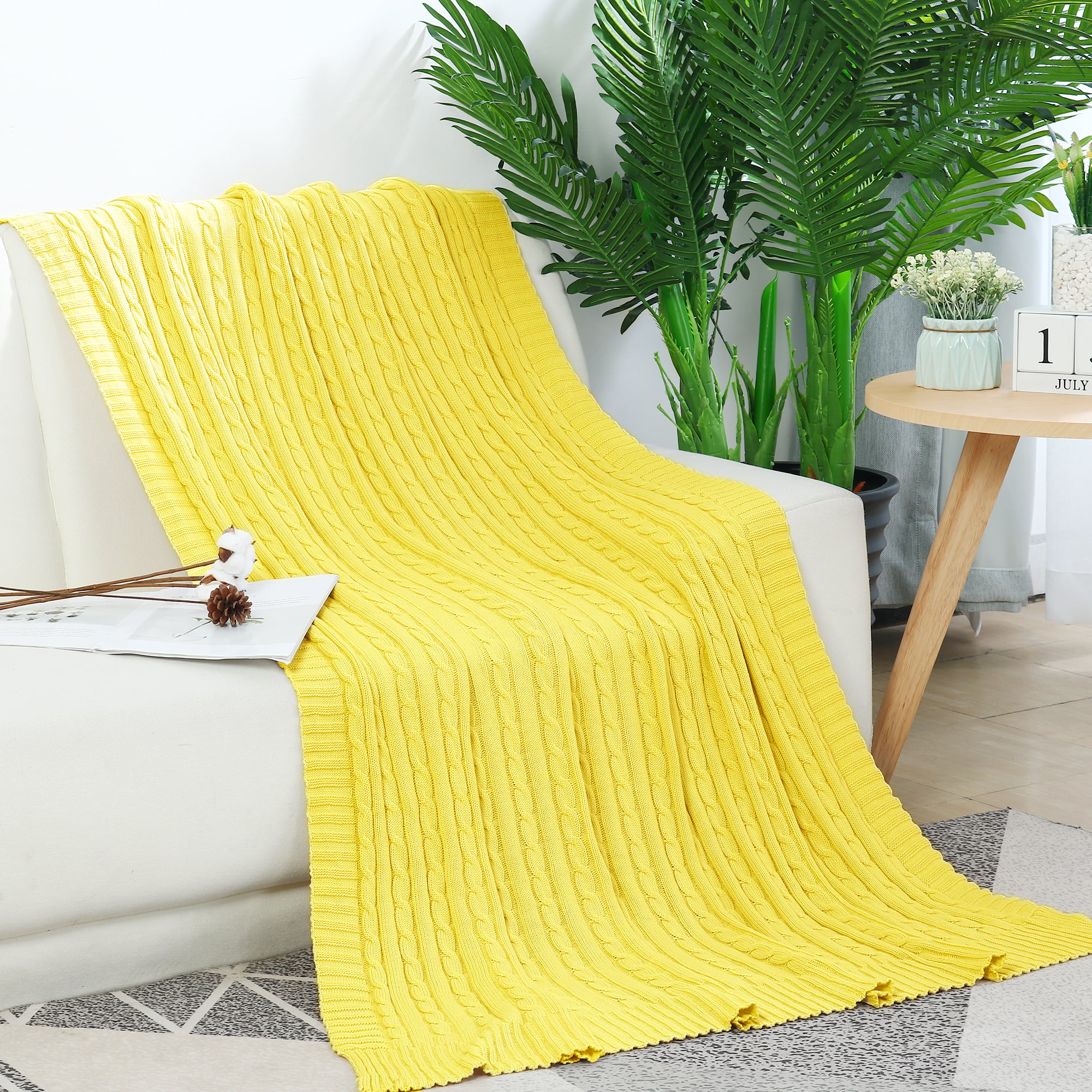 Yellow throws and blankets