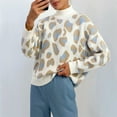 thumbnail image 7 of Lovskoo 2024 Sweaters for Women Turtleneck Lazy School Style Leopard Print Mock Neck Pullover Sweater Loose Long Sleeved Top Blue, 7 of 7