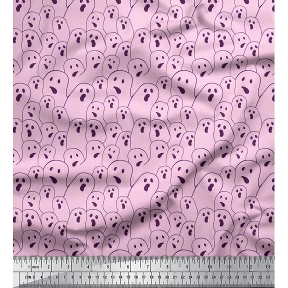 Soimoi Poly Georgette Fabric Ghost Halloween Print Sewing Fabric Yard 42 Inch Wide
