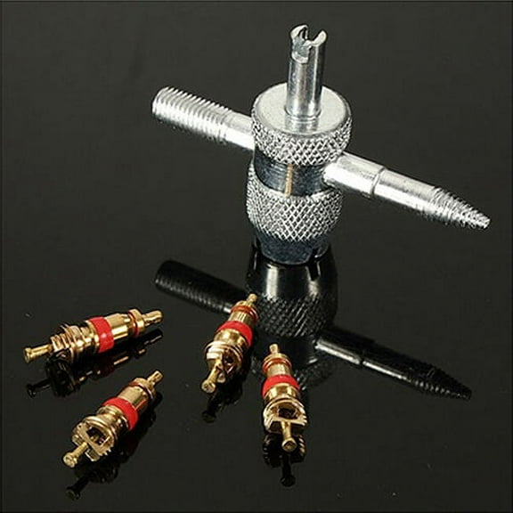 SPRING PARK Car Truck Bike 4-Way Tire Valve Repair Tool Tyre Accessory with 4 Valve Cores