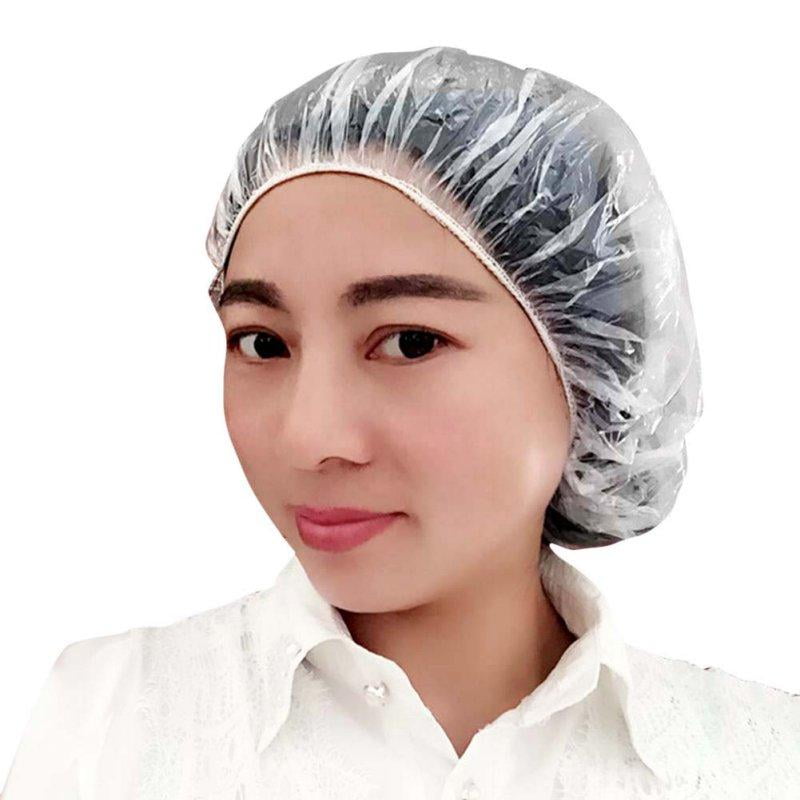 Disposable Shower Caps - 100Pcs Waterproof Clear Plastic Shower Caps- Universal Size- Elastic Bathing Caps for Spa， Hair Salon， Home Use Hotel -Transparent