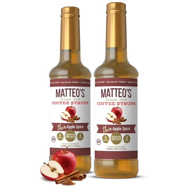 Matteo's Sugar Free Coffee Flavoring Syrup, Apple Spice, Delicious Coffee Syrup, 0 Calories, 0 Sugar, Keto Friendly (750mL, 2-pack)