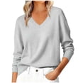 thumbnail image 4 of TKKCS Womens Long Sleeve Knit Sweaters- Loose Fit Pullover Soft Lightweight V Neck Casual Tops Silver Size 2XL, 4 of 7