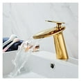 thumbnail image 5 of Basin Faucet Solid Brass Rose Gold Bathroom Faucet Cold And Hot Waterfall Mixer Sink Tap Single Handle Deck Mounted Gold Tap, 5 of 7