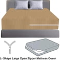 thumbnail image 2 of 100% Egyptian Cotton L Shape Zipper Mattress Cover, 800 TC, 12 Inch Deep Pocket Olympic Queen Size (66x80), Stripe Taupe, 2 of 6