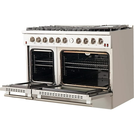 Forno Appliances - Professional 6.58 Cu. Ft. Freestanding Double Oven Gas Range with Steam Clean and Air Fry Functions - Stainless Steel