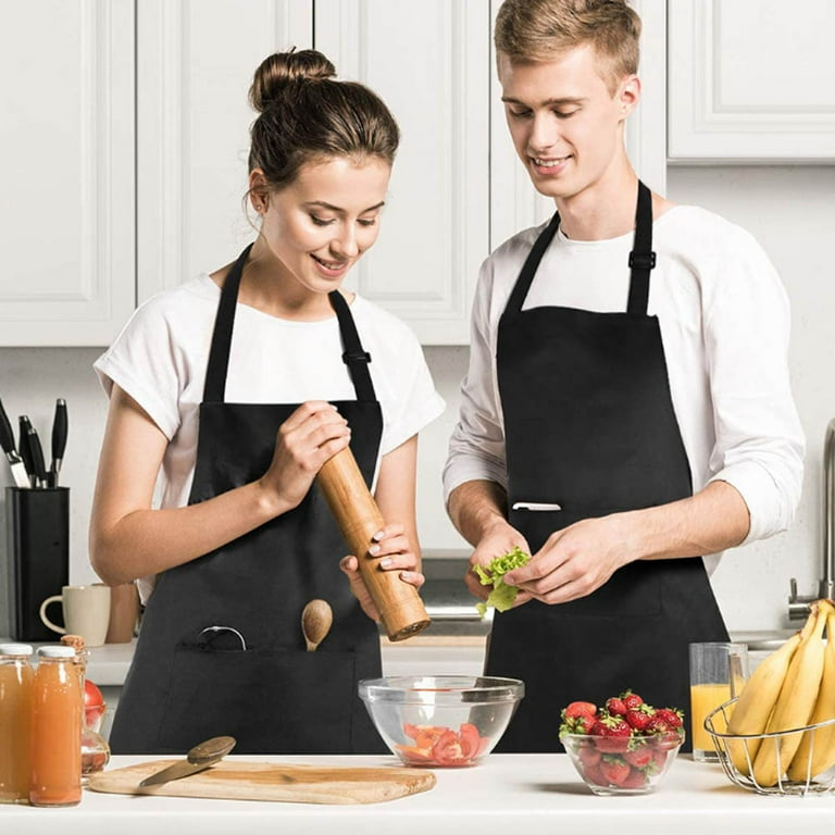 2 Pack 100 Cotton Adjustable Bib Apron with 2 Pockets Cooking