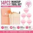 thumbnail image 2 of 14PCS Makeup Brush and Powder Puff Set, 9PCS Professional Makeup Brushes with Travel Case and 5PCS Triangle Powder Puffs for Foundation, Blush, Concealer and Setting Powder, 2 of 7