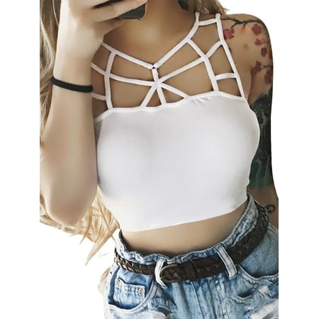 Julycc Womens Bandage Strap Crop Top Hollow Harness Lingerie Bra Camisole