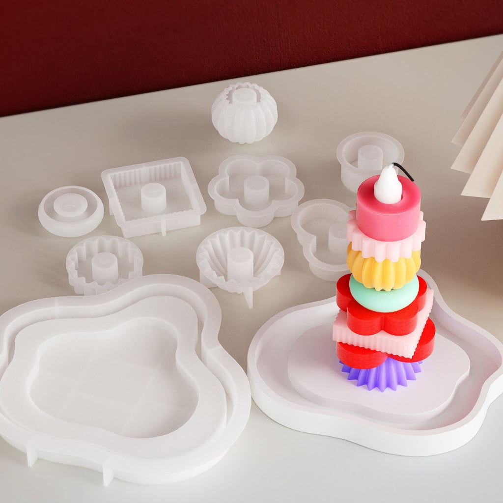 10Pcs Stacking Silicone Molds for Pillars Soap Chocolate Stackable Silicone Molds with Resin Tray Molds