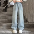thumbnail image 6 of Girl's Baggy Jeans Casual Elastic Waist Girls Jeans Size 8 Bootcut Stars Patch Wide Leg Denim Pants for Girls with Pockets Size 8-9 Years 2_Light Blue, 6 of 6