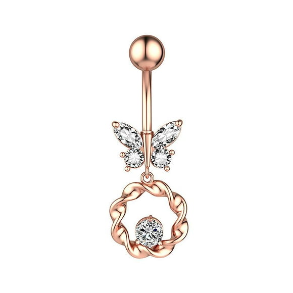 1 Pcs Stainless Steel Butterfly Crystal Curvy Belly Navel Ring Piercing Body Jewelry