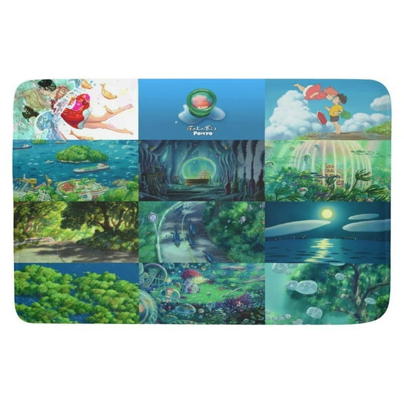 Bath Mat for Ponyo Kitchen Floor Mat Soft Flannel Door Mats Decor Non Slip Kitchen Rugs Bath Rug Runner Carpet for Bathroom Bedroom 15.7x23.6 Inch