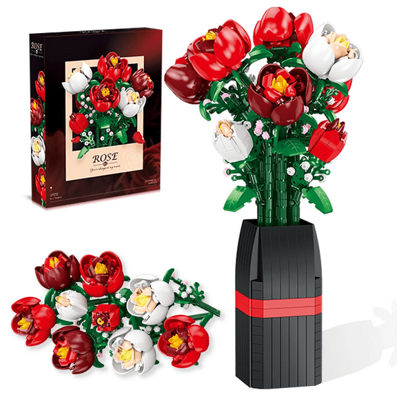 Remocguys Roses Flower Bouquet Building Sets with Vase Compatible with Lego Flowers Decor Gift for Women 841Pcs