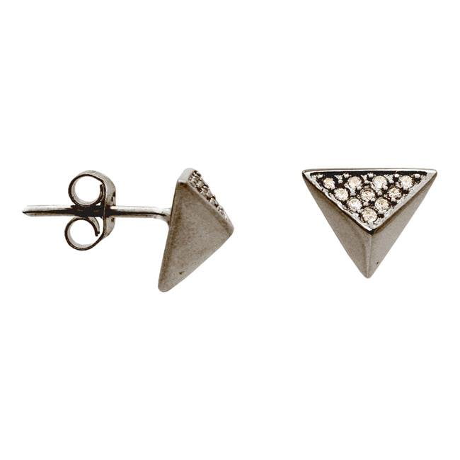 Sterling Silver CZ Pyramid Triangular Stud Earrings 6mm 