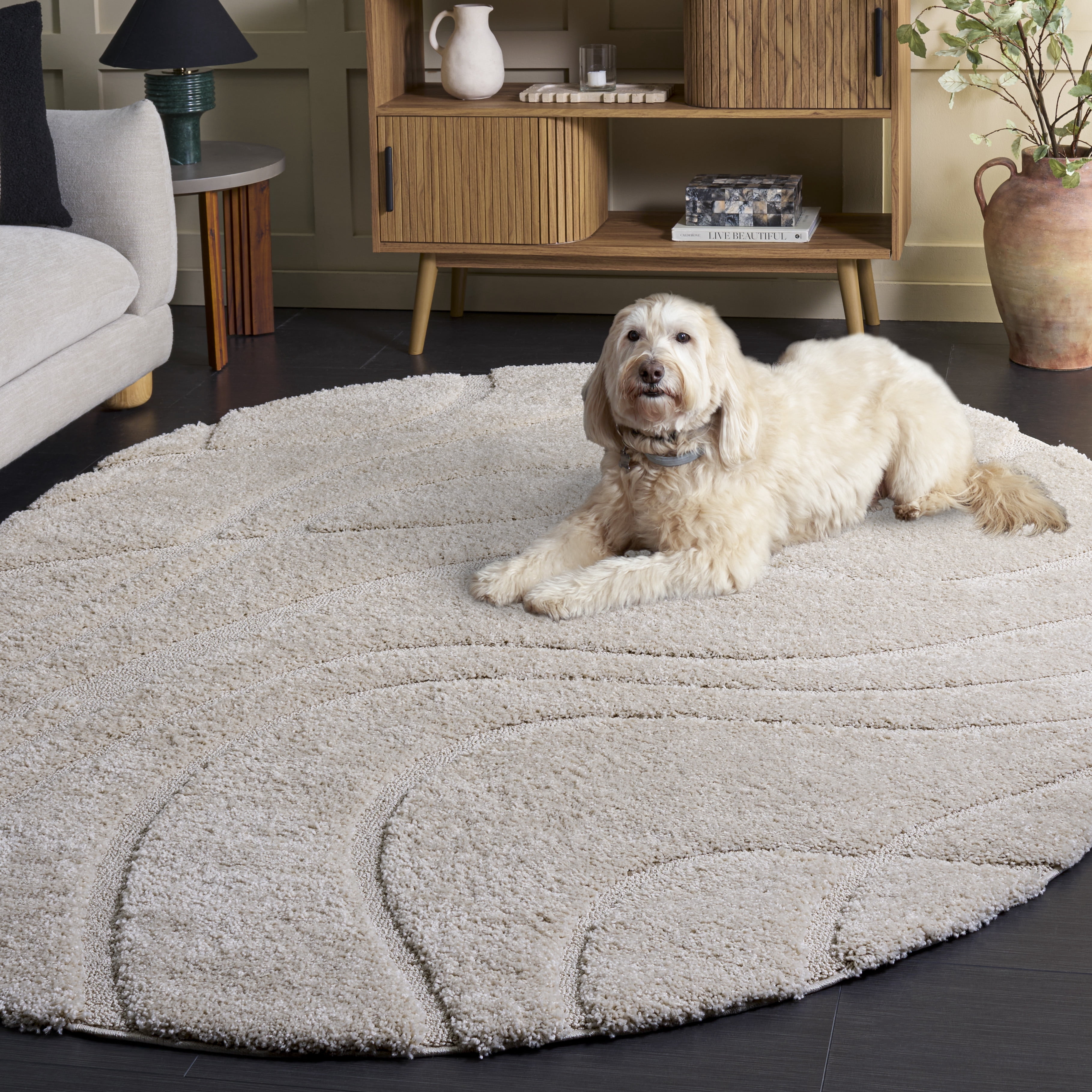 Safavieh Florida Tamzen Abstract Shag Area Rug, Creme, 8' x 10' Oval