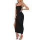 thumbnail image 4 of Vestido Maxi Bodycon Inspire Chic para Mujer con tirantes elásticos, vestido largo de fiesta y club con abertura, color negro, 4 of 6