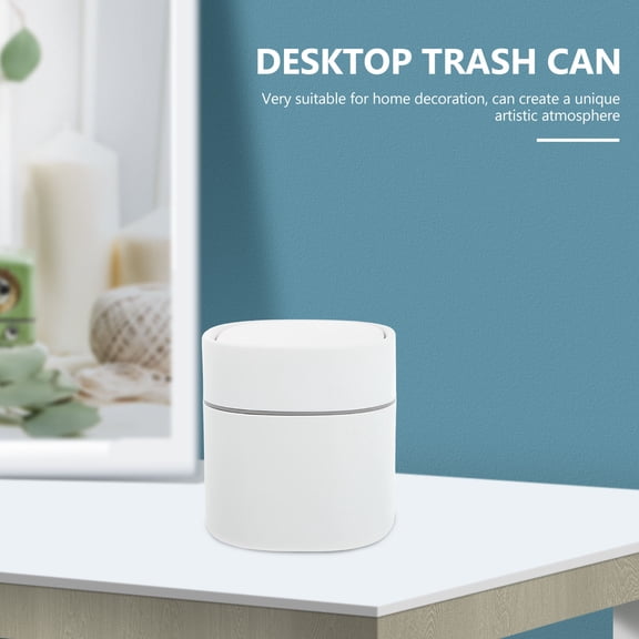 Milisten White Plastic Desktop Trash Can Pop-Lid Design for Home Use 1Pc