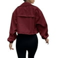thumbnail image 5 of RYRJJ Womens Cropped Bomber Jacket Trendy Zip Up Lightweight Oversized Anorak Coat Fall Casual Outwear with Pockets(Wine,S), 5 of 5