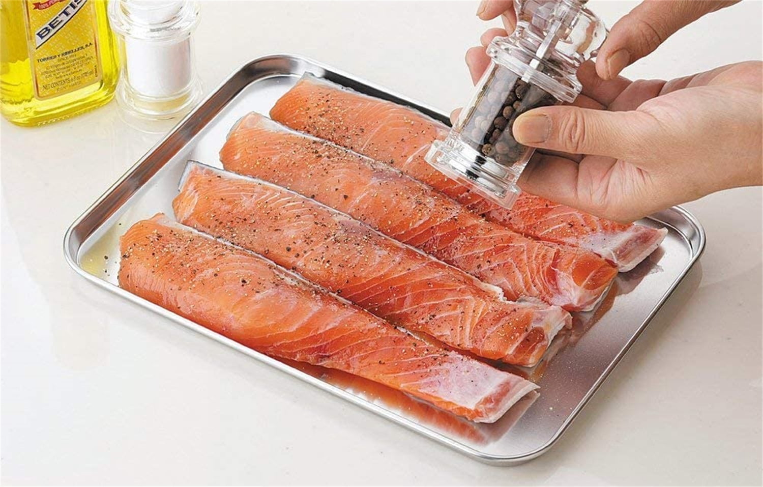 Oven Baking Sheet Pan Set, Casewin Stainless Steel Small Cookie Sheet Broiling Pan, 3-Piece Metal Rectangle Rimmed Bakeware, Non-toxic & Dishwasher Safe