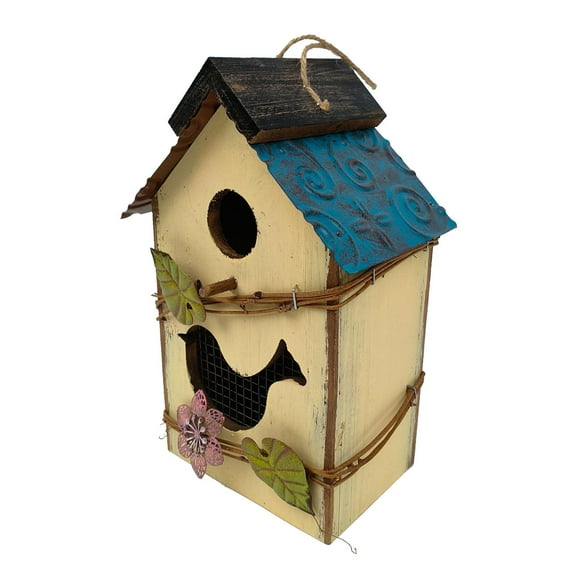 Almencla Hanging Bird House Outdoor Country Cottage Garden Decor for Patio Trees Yard Yellow