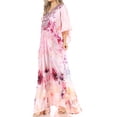 thumbnail image 3 of Sakkas Anahi Flowy Design V Neck Long Caftan Dress / Cover Up With Rhinestone - FPI206-Pink - One Size, 3 of 5