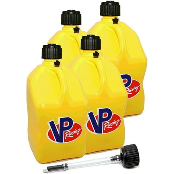 VP Racing Fuels 5 Gallon Round Motorsport Utility Container Yellow & Hose 4 Pack