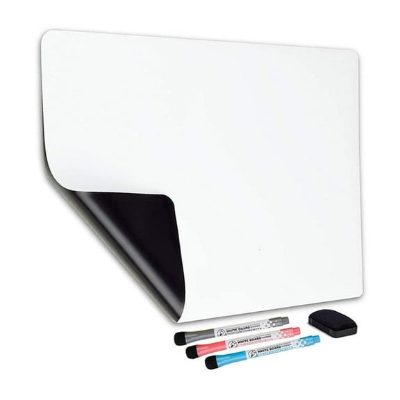 WE-POLUJ Magnetic Whiteboard Set with Erase 3 Markers Self Adhesive Fridge Message Board