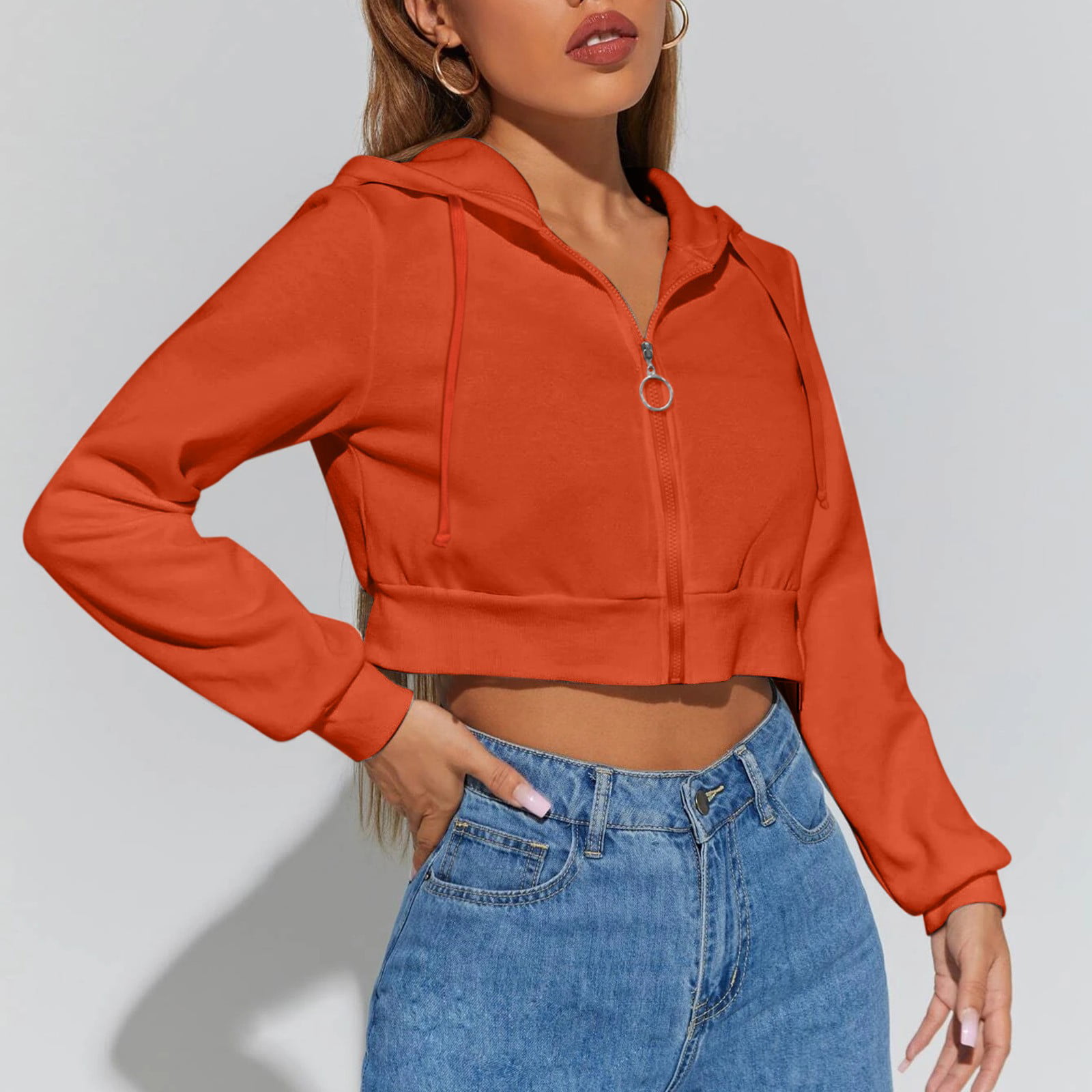 Women's Cropped Zip up Hoodie with Pockets Casual Long Sleeve Crop  Sweatshirt Jacket - Walmart.com