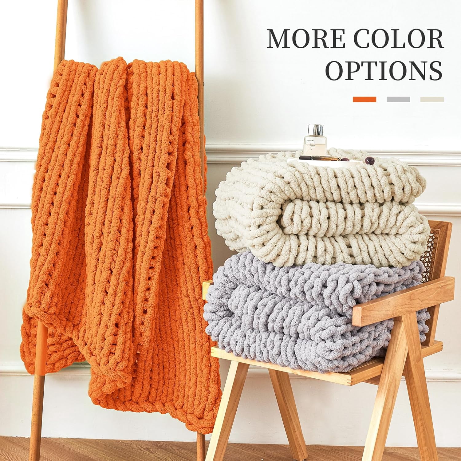 Chunky Knit Blanket Throw Hand Knit Chenille Throw Blanket for Sofa & Home Decor, Soft and Cozy Knitted Throw Blankets