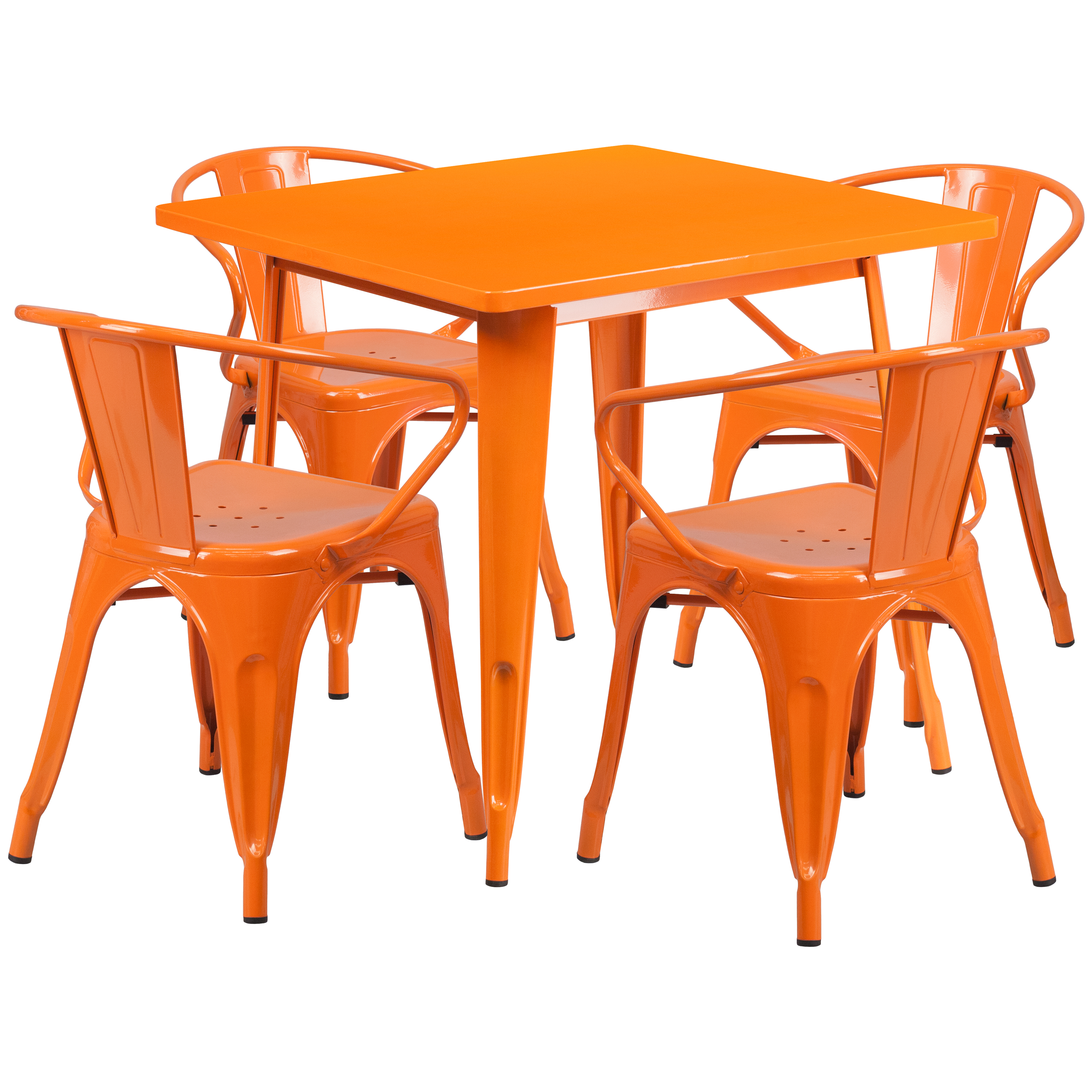 Flash Furniture Commercial Grade 31.5" Square Orange Metal Indoor-Outdoor Table Set with 4 Arm Chairs - image 2 of 5