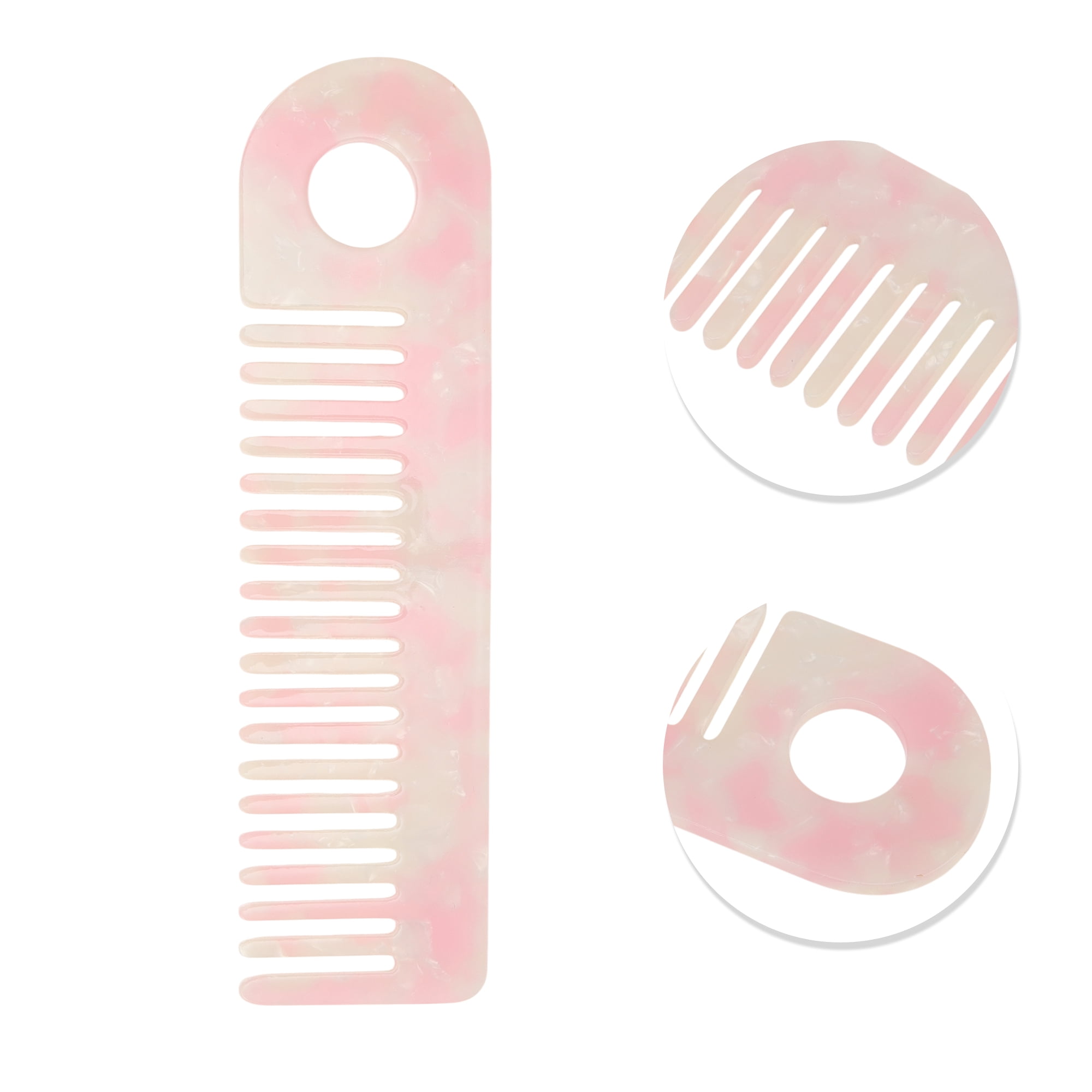 Unique Bargains 1 Pc Exquisite Marble Pattern Hair Comb for All Hair Types Pink, White