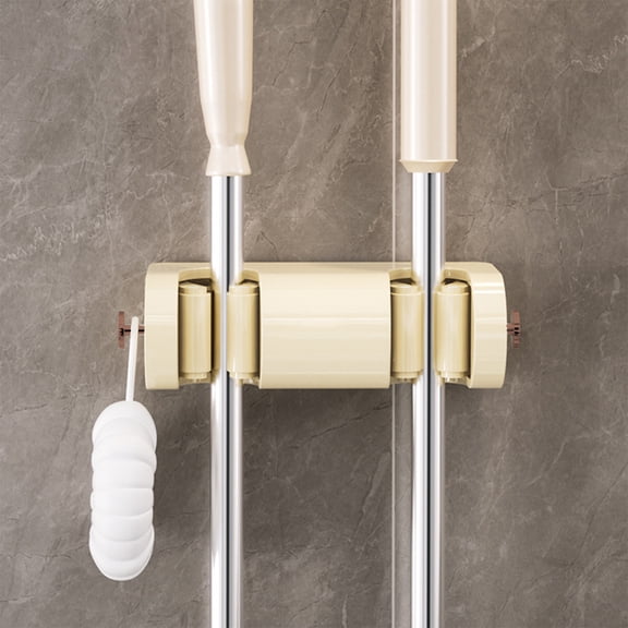 Mop Holder Wall Mount No Drill, Heavy Duty Mop and Broom Organizer for Bathroom, Kitchen, Garage, Plastic Clamp Rack for Various Handle Sizes