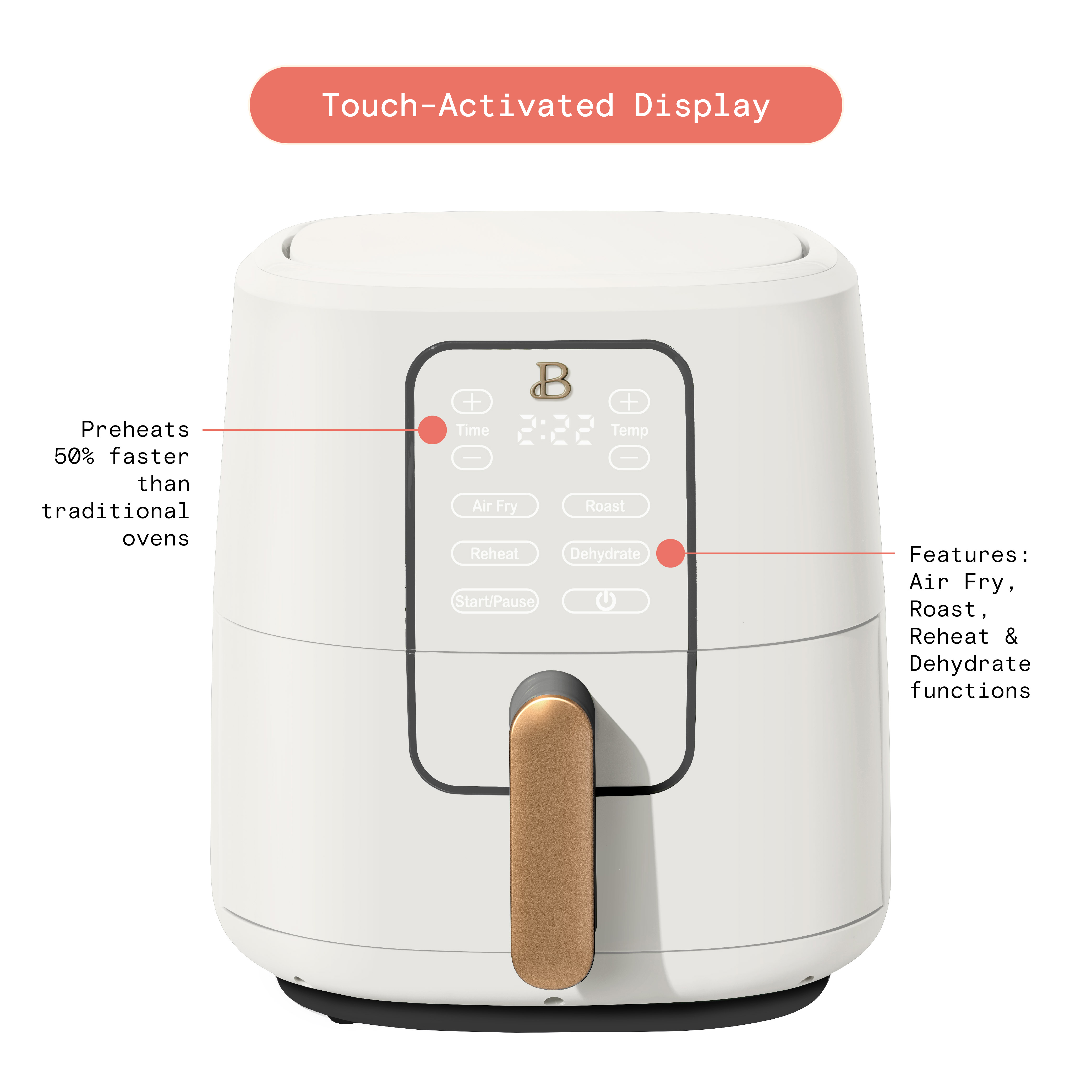 Beautiful 6 Qt Air Fryer with TurboCrisp Technology and Touch-Activated Display, White Icing by Drew Barrymore - image 6 of 9