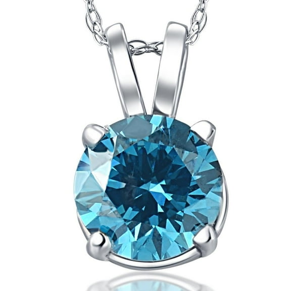 Pompeii 1 Ct Blue Diamond Solitaire Pendant 14K White Gold Lab Grown Necklace (Blue,VS2)